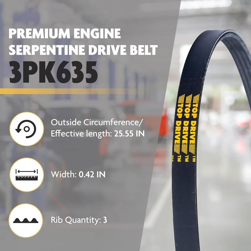 TOP DRIVE , 3PK635, Premium Engine EPDM Serpentine Drive Belt, Equivalent References - K030250, 5030250 - Image 2